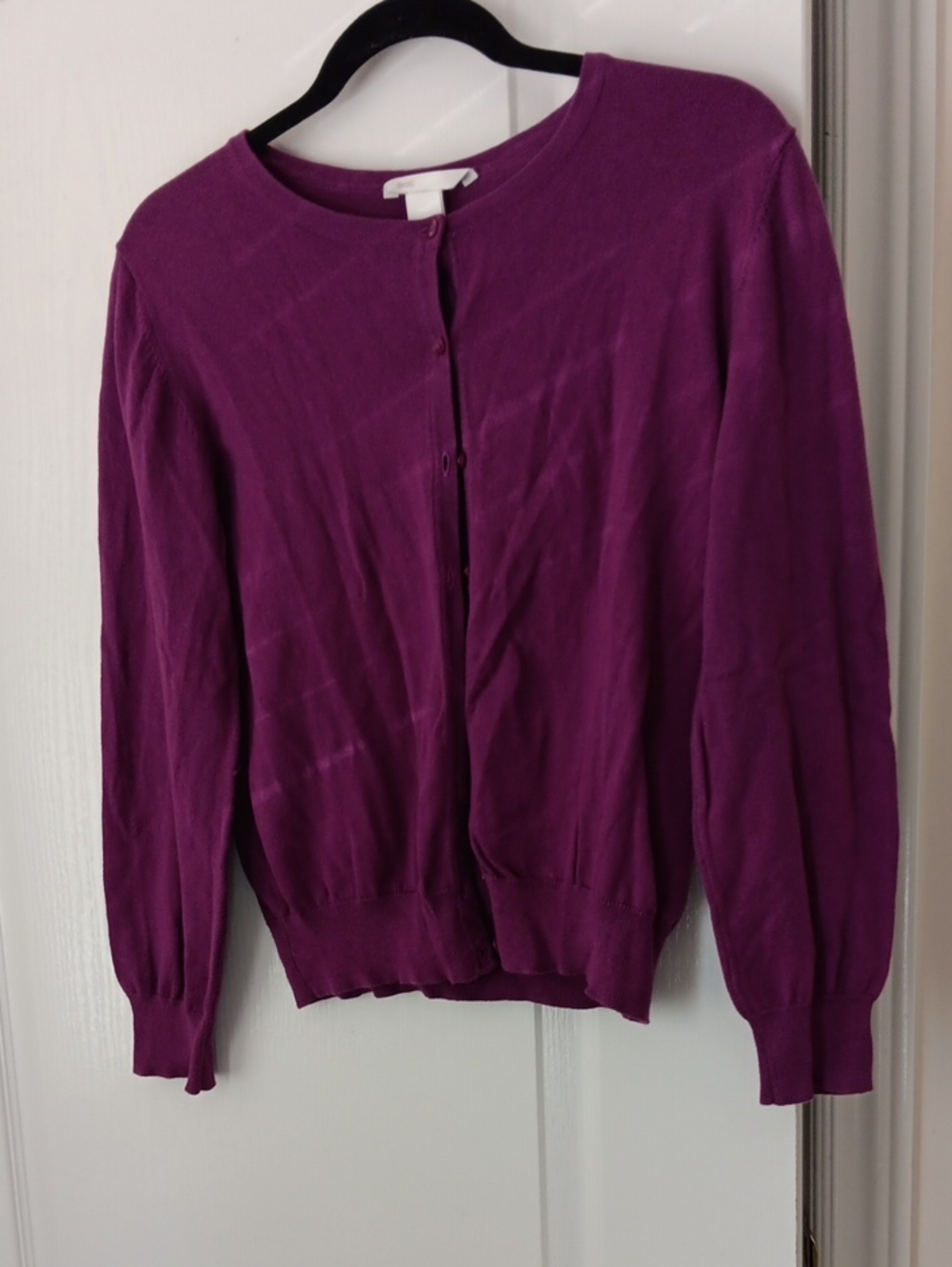 Purple Women's Crewneck Button Cardigan Sweater 100% Cotton
